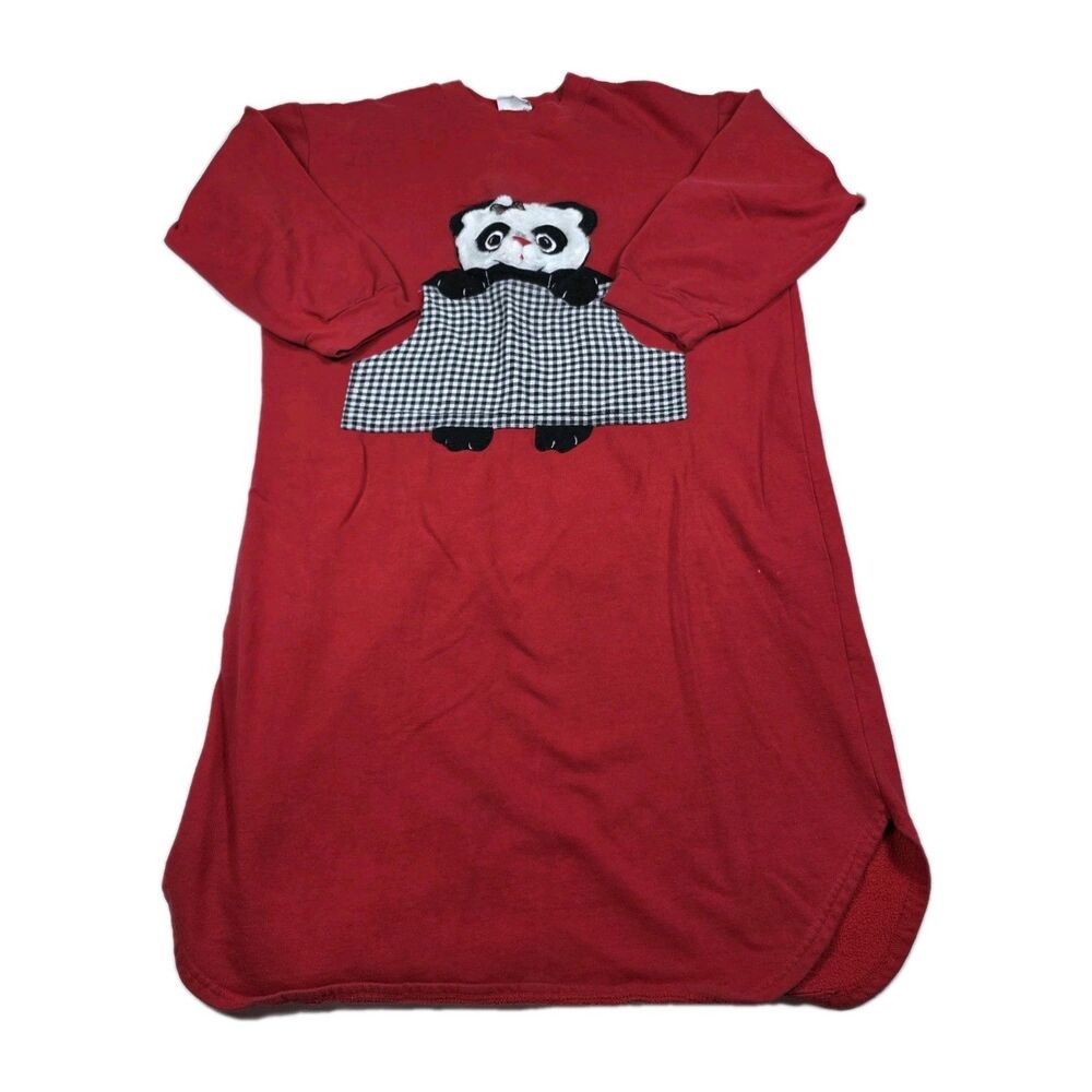 Vintage 90s Basic Editions Fleece Lounging / Sleep Dress Fuzzy Panda No Size